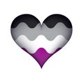 Sexless people. Volumetric heart with asexual flag.